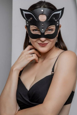 Маска Кошечка с напылением на ушках кожа черный