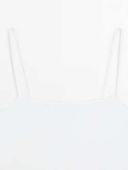 Massimo Dutti Трикотажный топ на бретелях с кружевом, натуральный, кремовый