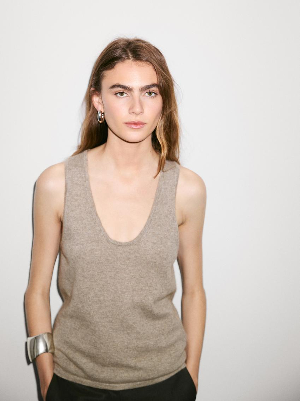 Massimo Dutti Топ с круглым вырезом из 100% кашемира, норка