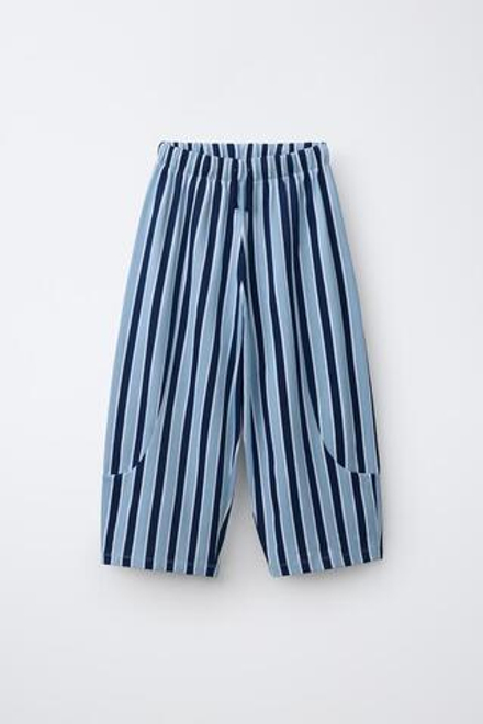 ZARA БРЮКИ RELAXED В ПОЛОСКУ, ГОЛУБОЙ