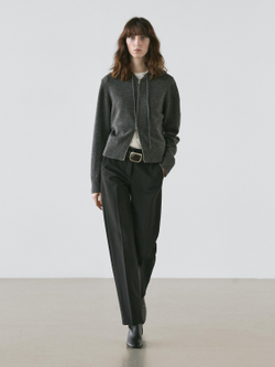 Massimo Dutti Кардиган из смесовой шерсти с застежкой-молнией и капюшоном, серый