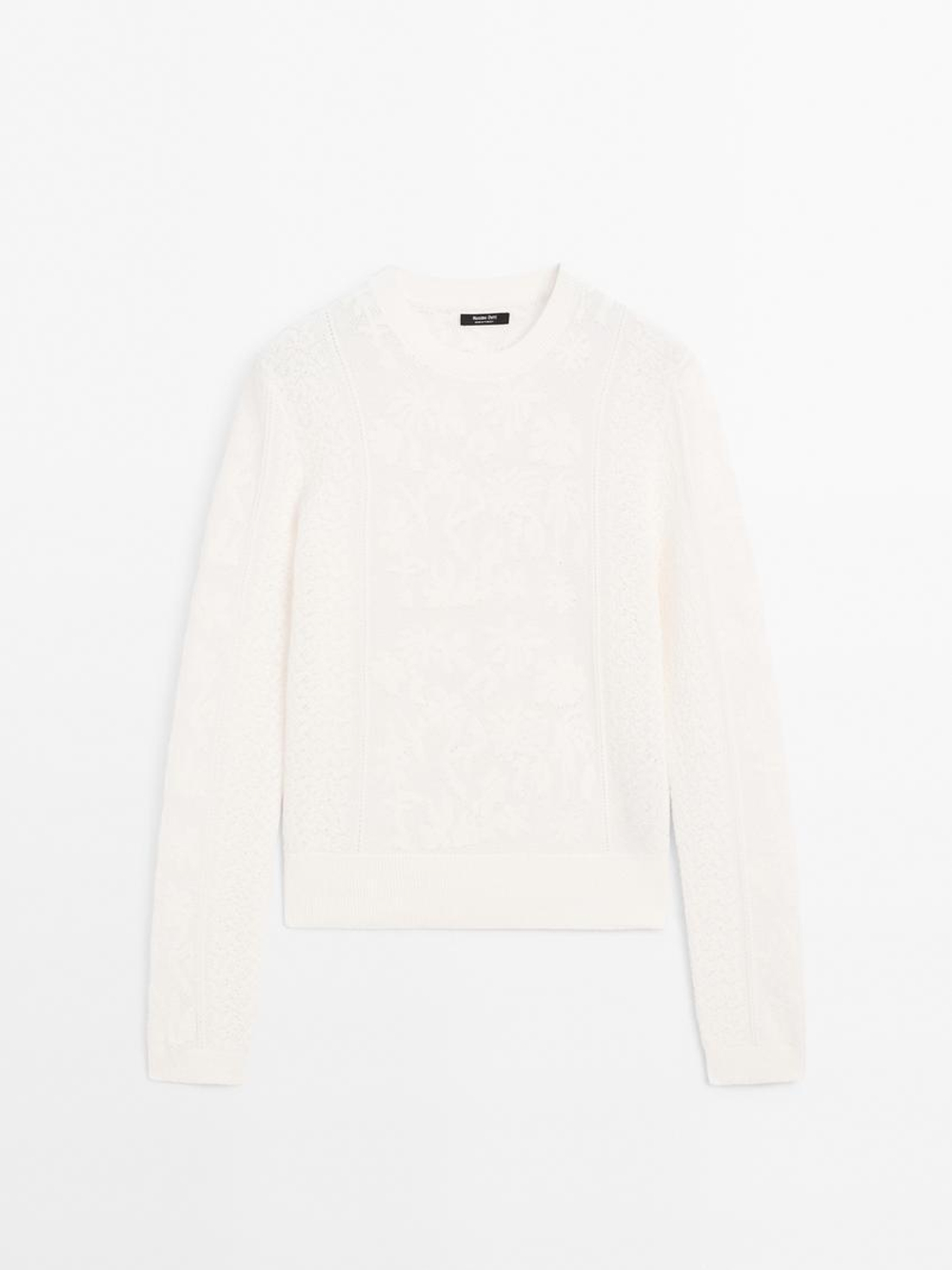 Massimo Dutti Свитер с длинными рукавами, натуральный, кремовый