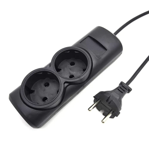 Удлинитель сетевой, ГОСТ, ПВС 2*0,75, 2 гнезда, 1.5м, сертифицированный, черный