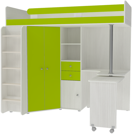 Кровать-чердак КарИВи М85 Белое Дерево Лайм