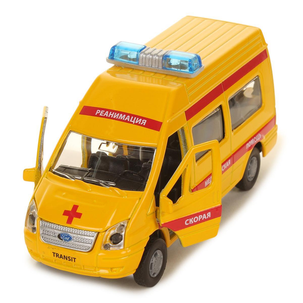 Модель ин. мет. "Ford Transit. Реанимация" 13см. звук-свет, дв., баг. коробка SB-13-02-A-WB (Технопарк)