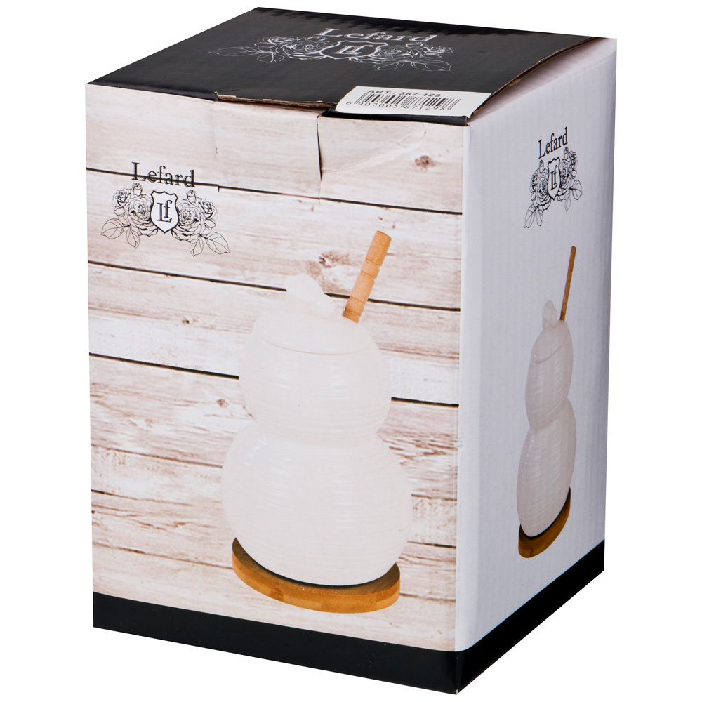 БАНКА ДЛЯ МЕДА С ДЕРЕВ. ПАЛОЧКОЙ LEFARD "NATIVE" НА ПОДСТАВКЕ 350 МЛ 9*14 СМ (КОР=36ШТ.)