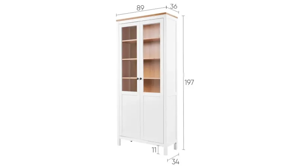 Шкаф-витрина стекло/панель - аналог IKEA HEMNES / ХЕМНЭС/ ХЕМНЕС / КЫМОР / ИКЕА 90х198х37 см, белый/светло-коричневый