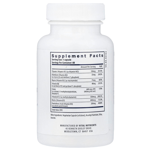 Vital Nutrients, комплекс витаминов группы B, 60 веганских капсул