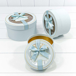 Коробка 21х11.5 см Набор 3 шт с окошком и бантом (Голубой)