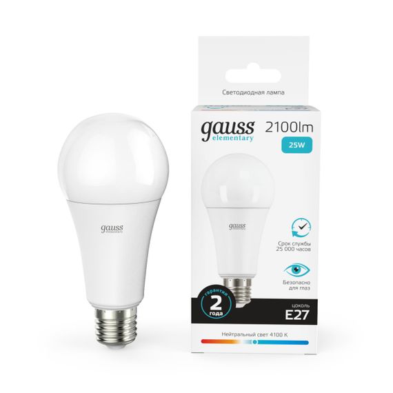 Лампа светодиодная Gauss E27 25W 4100K матовая 73225