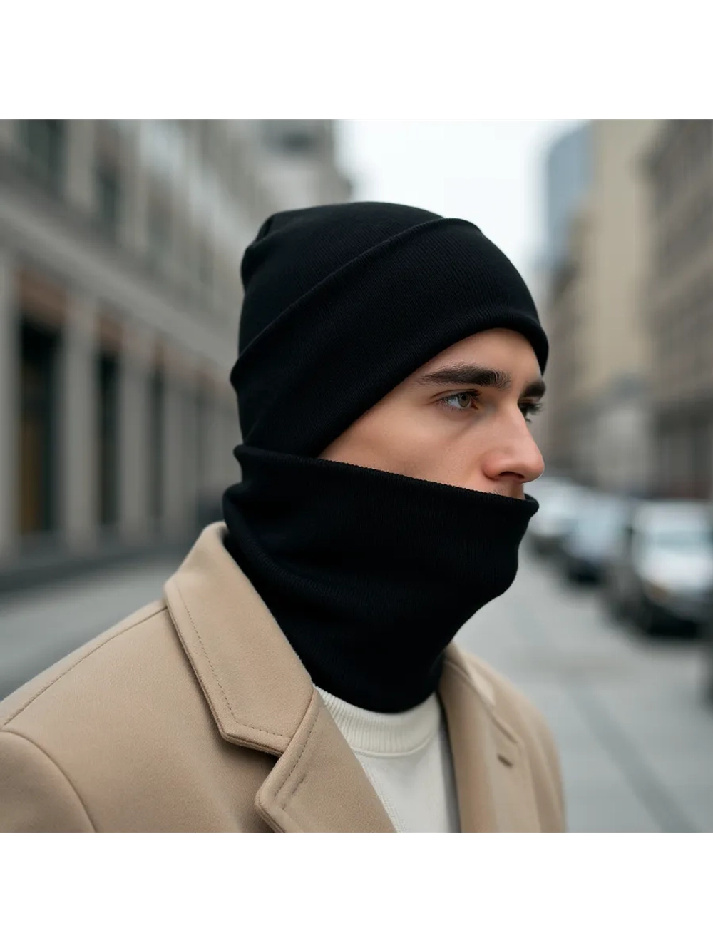 Зимний комплект вязаная шапка бини и тёплый снуд-бафф