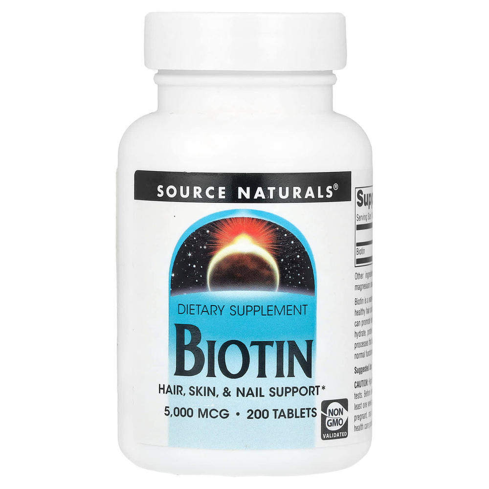 Source Naturals, Биотин, 5000 мкг, 200 таблеток