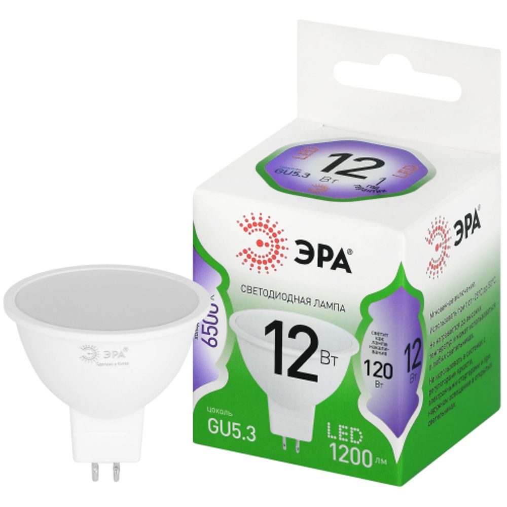 Лампа светодиодная ЭРА GREEN LINE LED MR16-12W-865-GU5.3 GL 12Вт софит холодный свет GU5.3 | Лампы cветодиодные Точечные (Софиты) (MR, PAR)