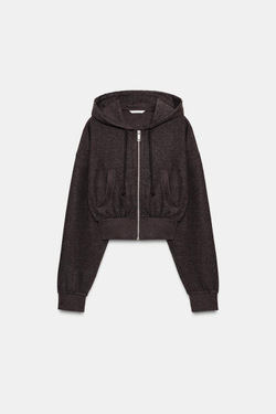 ZARA УКОРОЧЕННОЕ ХУДИ С КАПЮШОНОМ, КОРИЧНЕВЫЙ