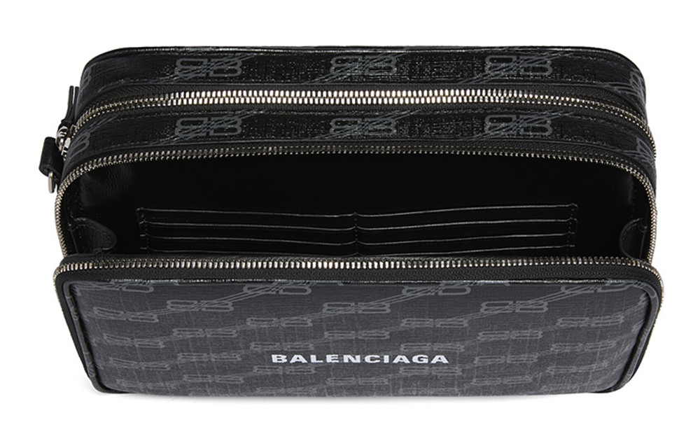 Balenciaga Coated Canvas Wrist Bag Clutch Men"s Black