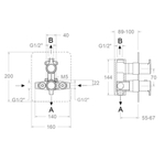 Встраиваемый термостатический смеситель для душа на 2 выхода BLAUTHERM 948722SGR графит