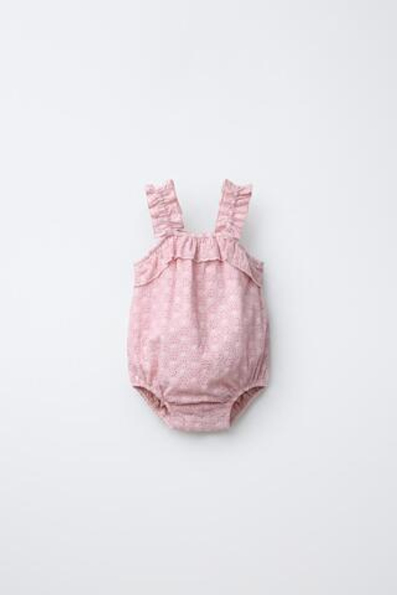ZARA КОМБИНЕЗОН С АЖУРНОЙ ВЫШИВКОЙ, РОЗОВЫЙ