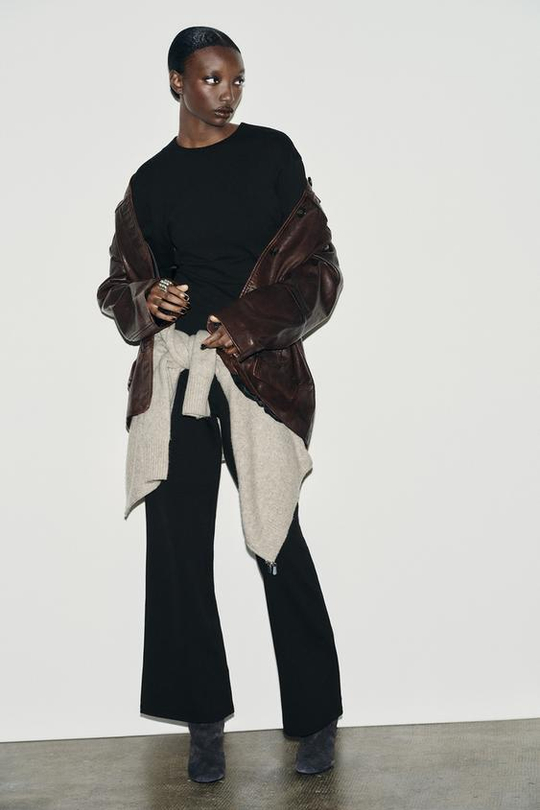 ZARA ШИРОКИЕ БРЮКИ ИЗ ТКАНИ ИНТЕРЛОК,ЧЕРНЫЙ