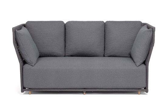 "Лугано" диван 3-местный плетеный из роупа, каркас алюминий темно-серый (RAL7024) муар, роуп темно-серый круглый, ткань темно-серая YB25-0027