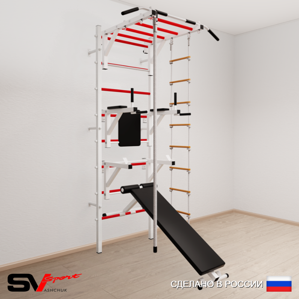 Шведская стенка Sv Sport усиленная 665 (Турник рукоход/Брусья/Стойка/Скамья/Канат/Лестница)
