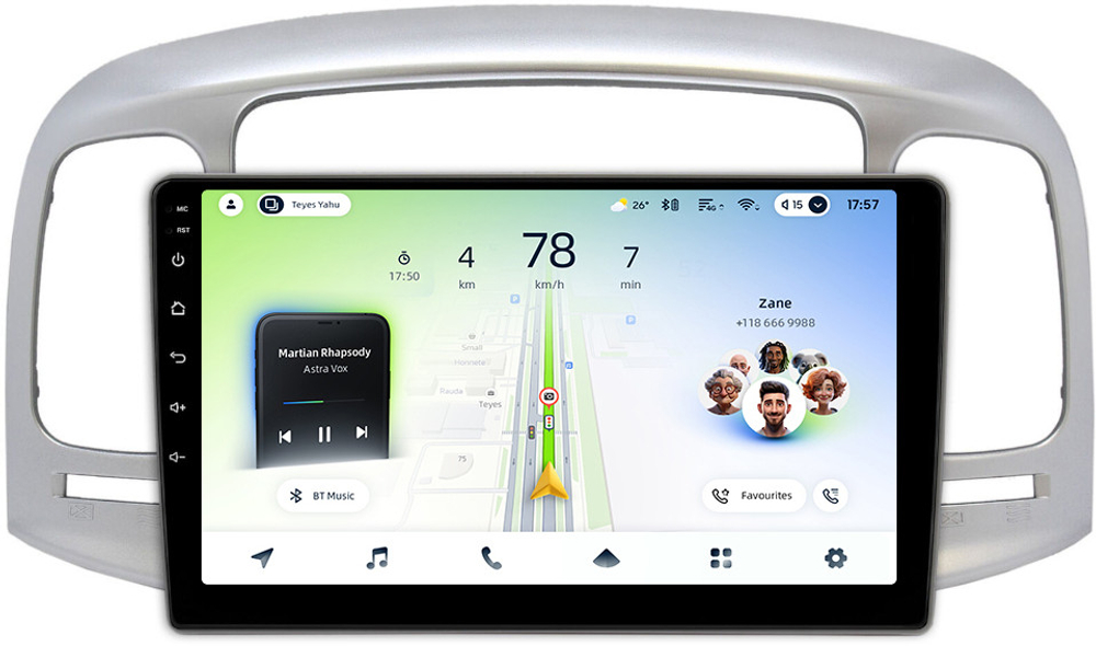 Магнитола для Hyundai Verna 2006-2010 (рамка серебро) - Teyes CC4L монитор 9" IPS на Android 14, Snapdragon 662, CarPlay, 4G SIM-слот