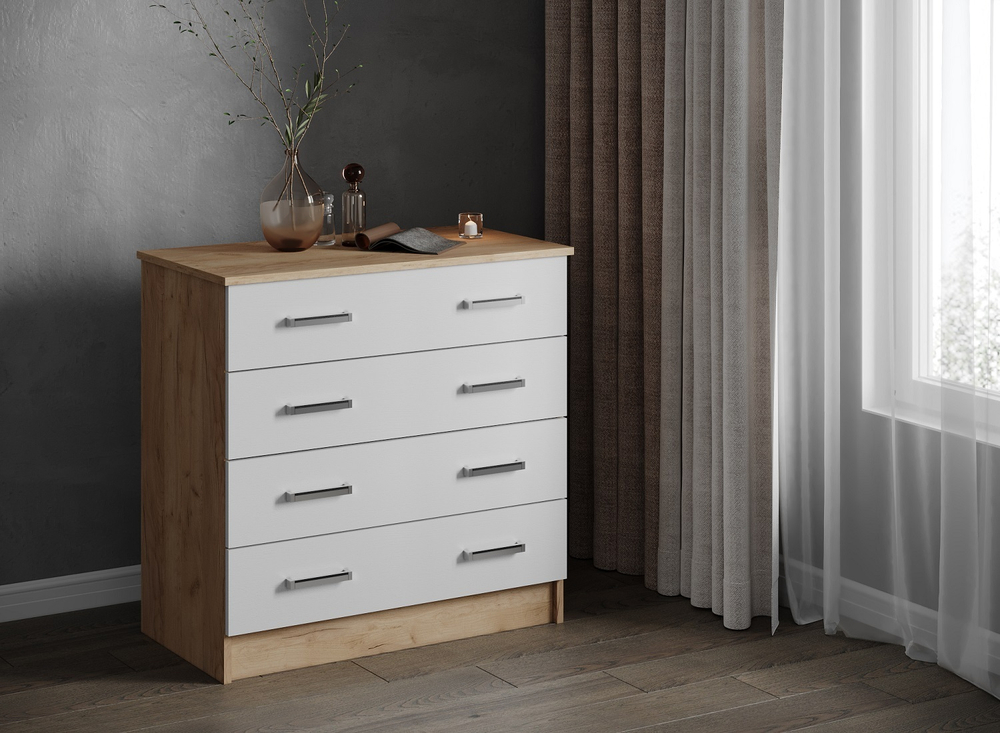 Комод длинный Катрин 3, дуб крафт золотой/белый