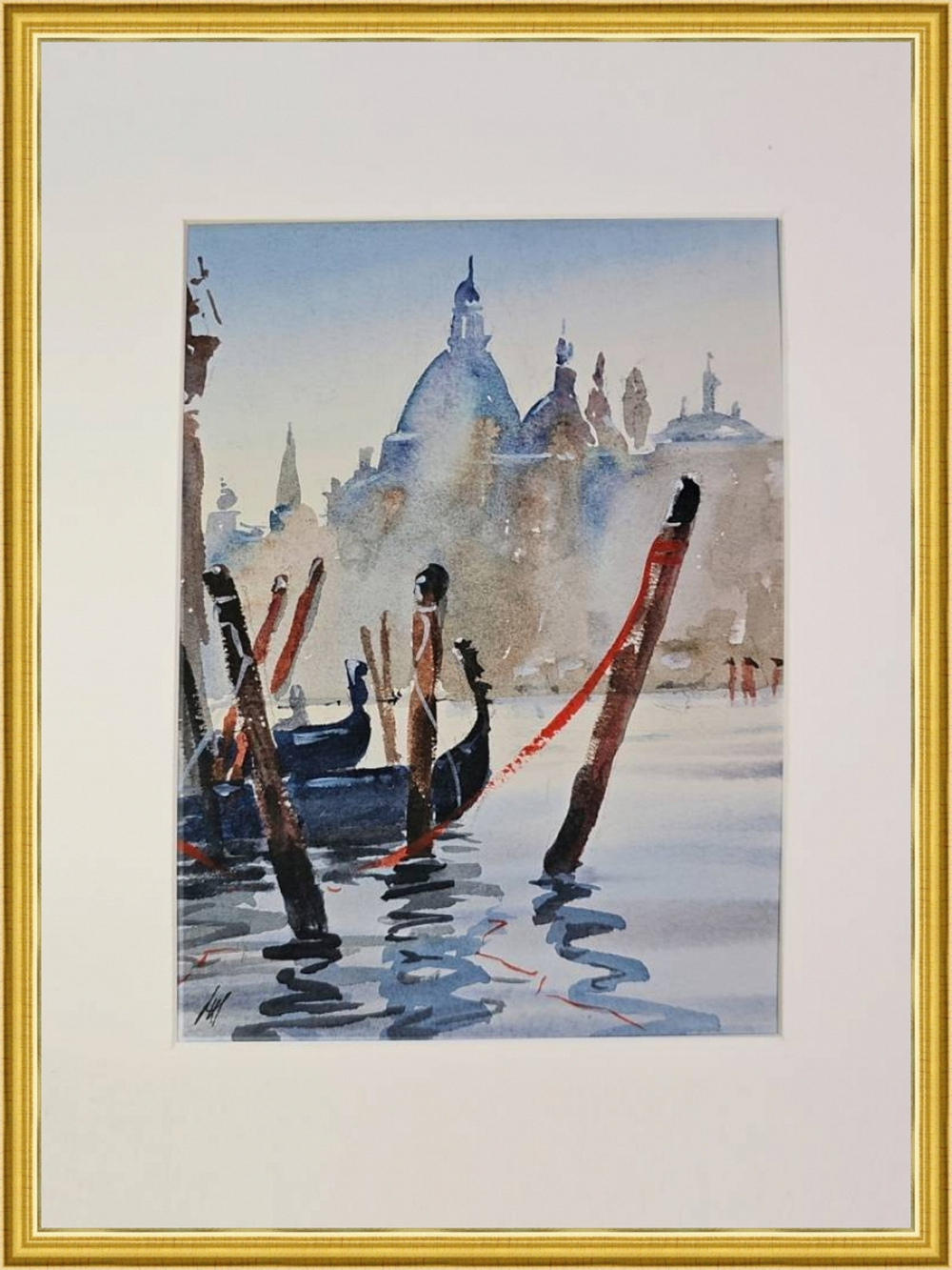 Картина авторская акварельная в паспарту 21х30 см на стену для интерьера "Венецианская романтика"