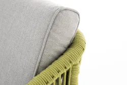 "Канны" диван 2-местный плетеный из роупа, каркас алюминий светло-серый (RAL7035) муар, роуп салатовый меланж круглый, ткань светло-серая