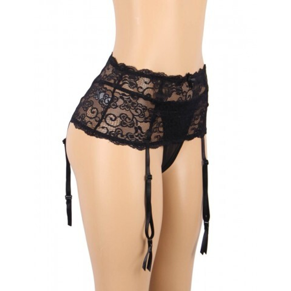 Пояс на высокой посадке с ремешками для чулок Floral Lace черные (размер M-L)