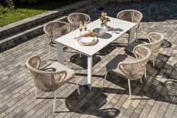 "Венето" обеденная группа на 6 персон со стульями "Милан", каркас белый, роуп бежевый
