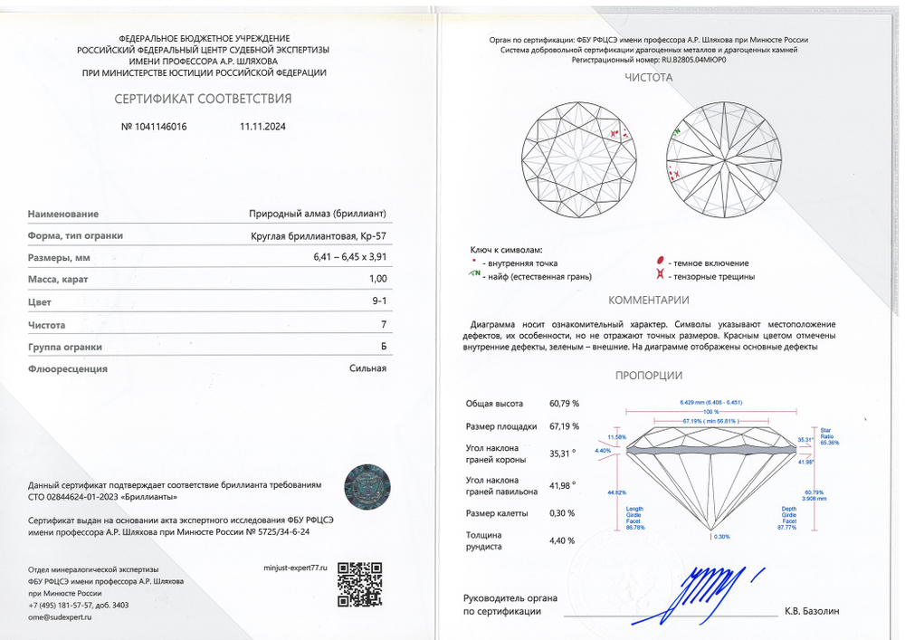 Бриллиант 1041146016 Кр-57-1,00-9-1/7 Б