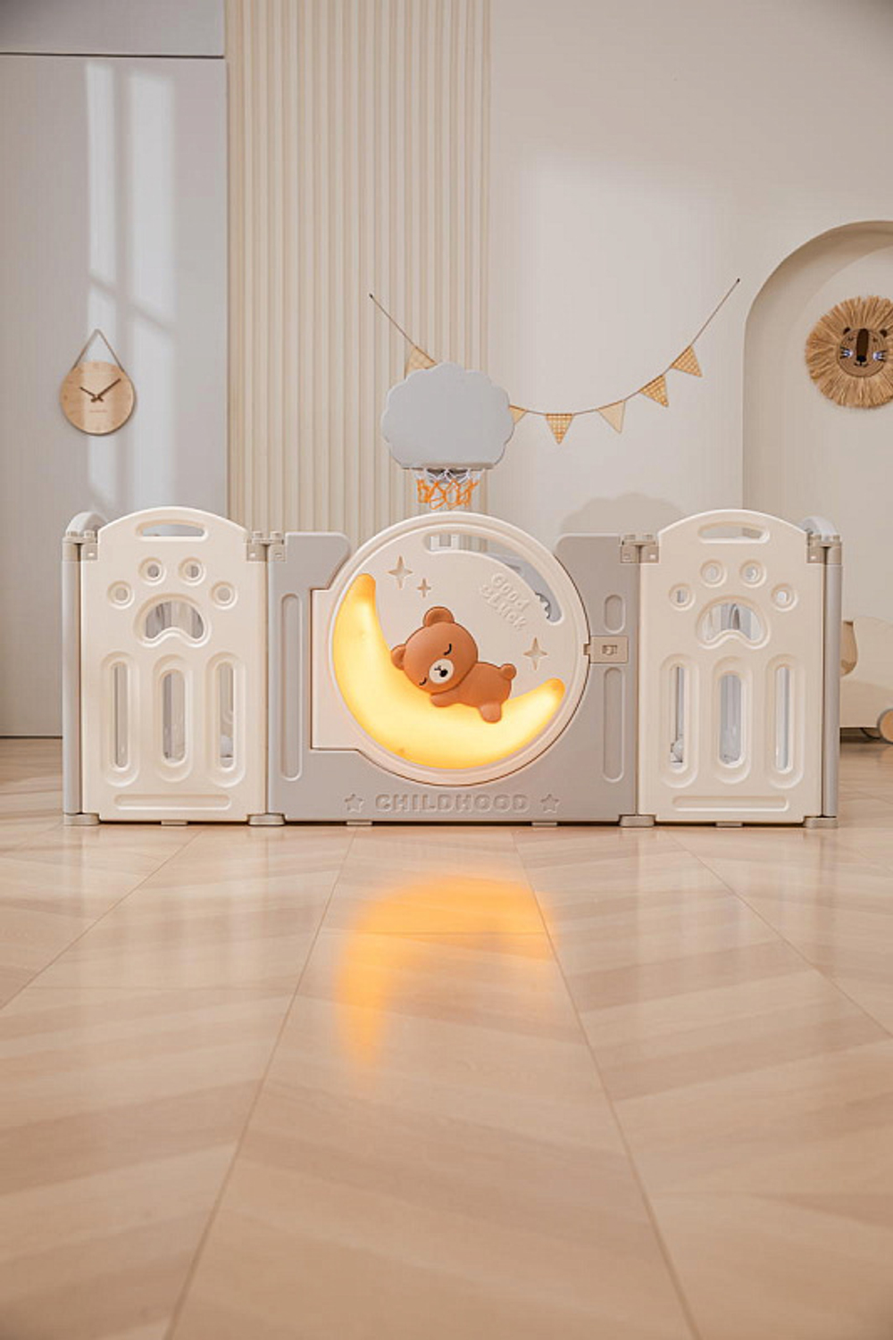 Манеж UNIX Kids DeLuxe Grey,180 x 200 см с игровыми аксессуарами