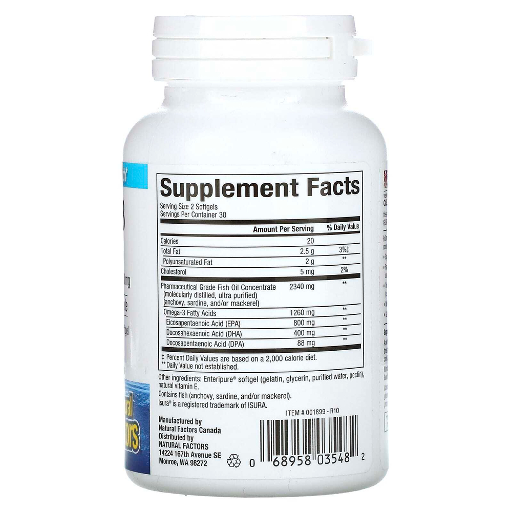 Natural Factors, RxOmega-3, 60 мягких таблеток (630 мг в 1 капсуле)