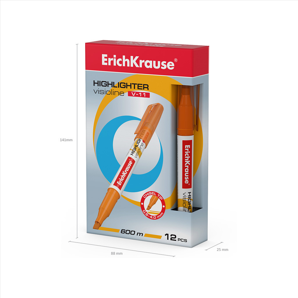 Текстмаркер ErichKrause Visioline V-11 Neon, цвет чернил оранжевый (в коробке по 12 шт.)