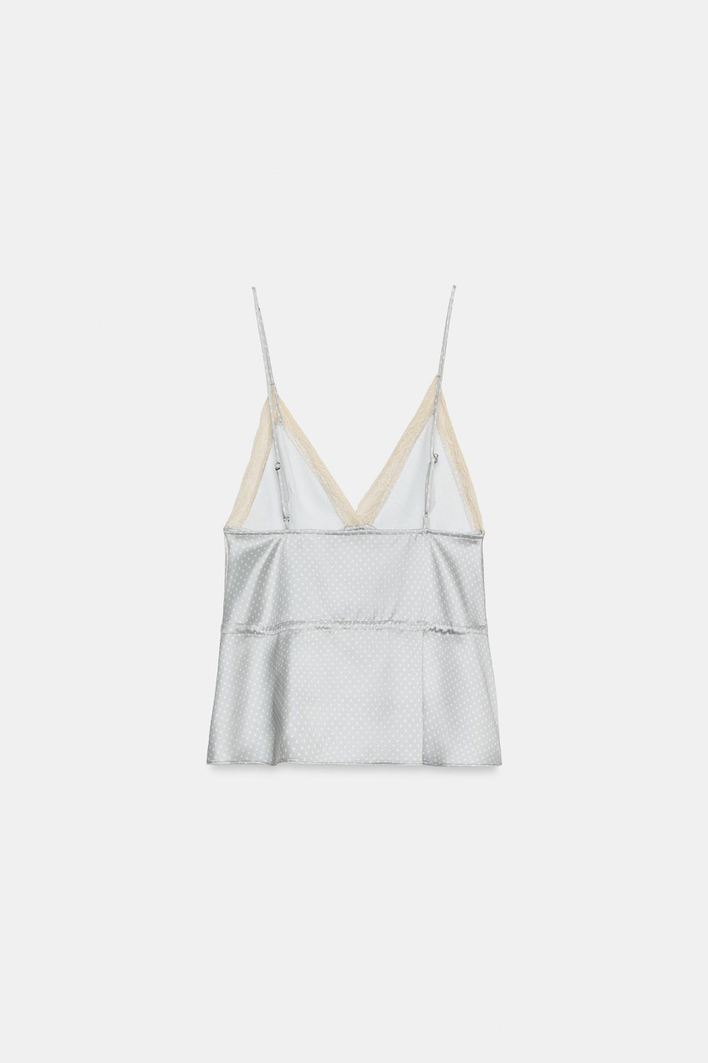 ZARA АТЛАСНЫЙ ТОП С КРУЖЕВОМ, БЕЛЫЙ/СЕРЫЙ