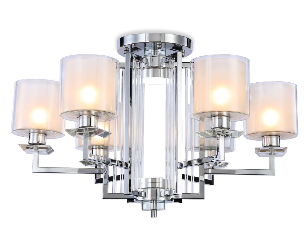 Потолочная люстра TR4418/6 CH/CL/FR хром/прозрачный/белый матовый E27*6 max 40W D748*463 (лампы LED E27*6 10W 4200K в комплекте)