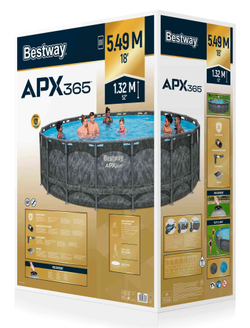 Каркасный бассейн Bestway APX 365, 549х132 см + песочный фильтр-насос 6056 л/ч, тент, лестница, наполнитель Polysphere (561KC BW)