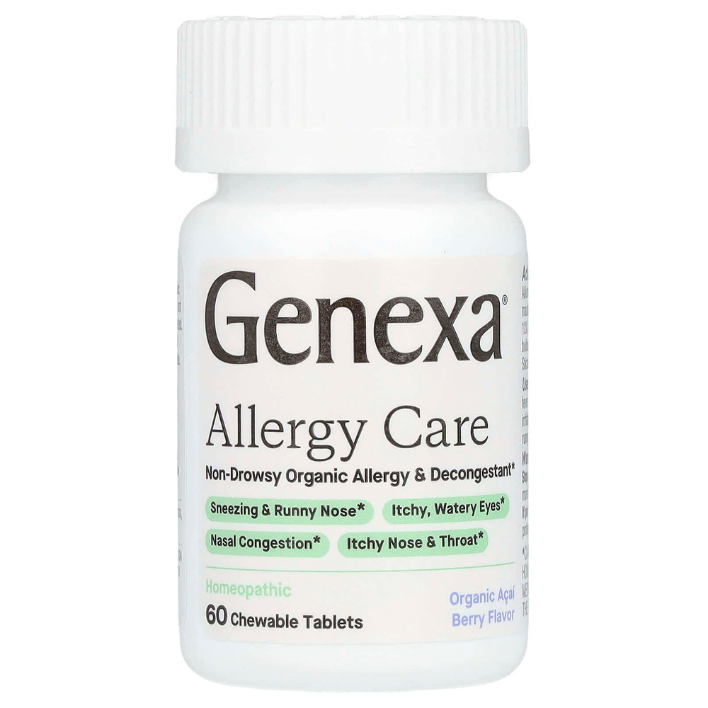 Genexa, Allergy Care, органическое противоаллергическое средство без сонливости, органические ягоды асаи, 60 жевательных таблеток