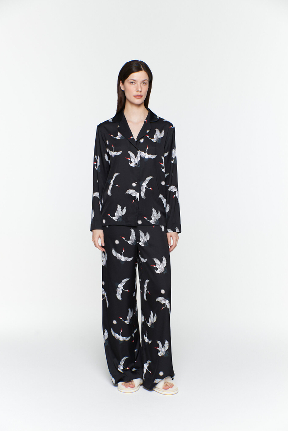 Шелковая блуза с журавлями