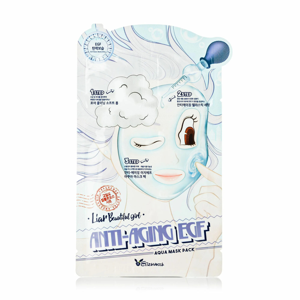 Маска для лица Elizavecca Anti-Aging EGF Aqua Mask Pack трехэтапная тканевая антивозрастная 2 мл + 2 мл + 25 мл