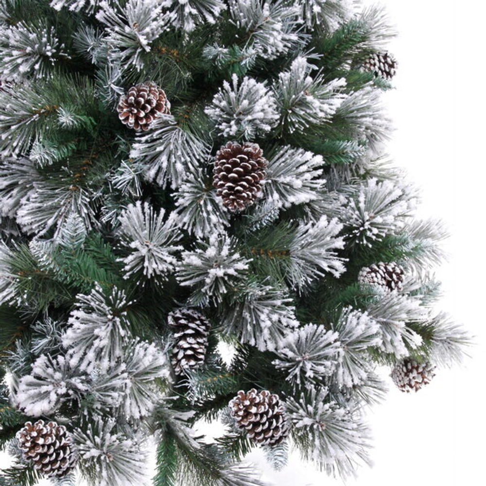 Ёлка «Царица леса» 210 см, ПВХ+леска, с белым напылением+шишки (1026 веток) (SZ1017-210)