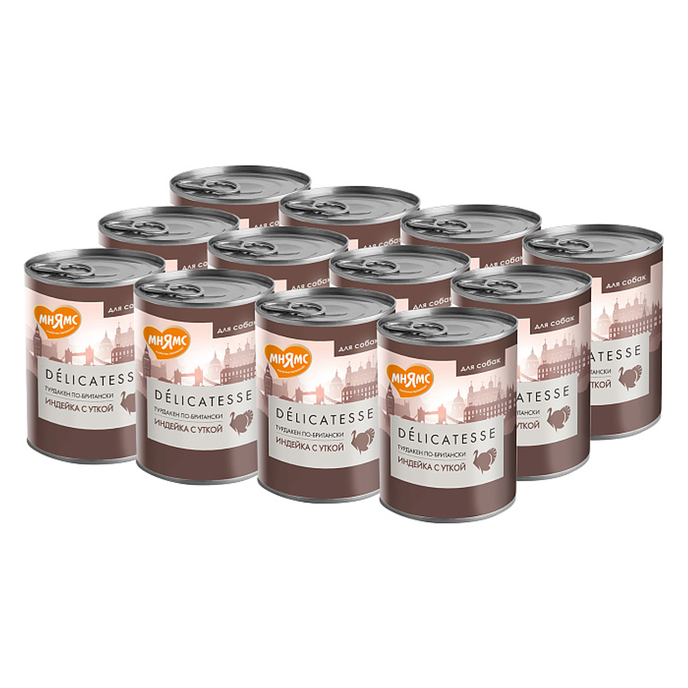 Влажный корм Мнямс Деликатес Паштет из индейки с уткой для собак всех пород "Турдакен по-британски" 400 г