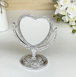 Зеркало настольное в пластиковой оправе «Версаль - Сердце», цвет серебро, двухстороннее,17см