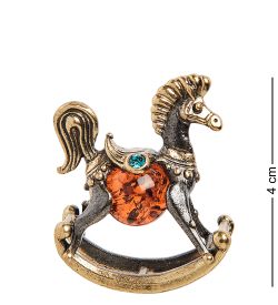 Народные промыслы AM- 414 Фигурка «Лошадка-качалка» (латунь, янтарь)