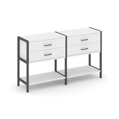 Shelf System Двухсекционный стеллаж двухярусный с ящиками SN.STM-222 Белый/Металл Антрацит 1590*400*