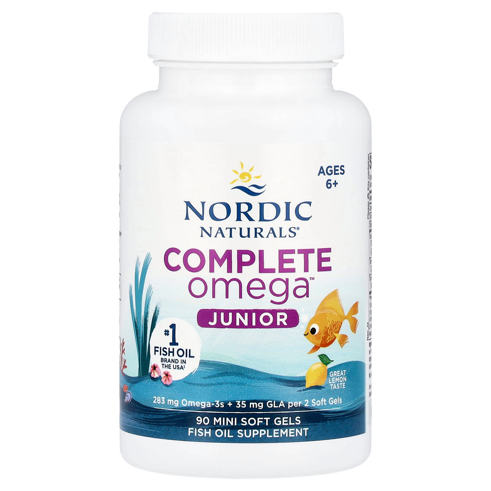 Nordic Naturals, Complete Omega™ Junior, для детей от 6 лет, со вкусом лимона, 90 миникапсул