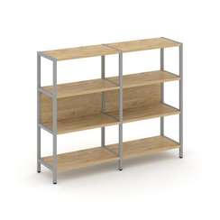 Shelf System Двухсекционный стеллаж трехярусный SN.STM-321 Тиквуд Светлый/Металл Серый 1590*400*1246