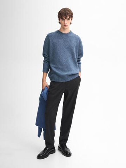 Massimo Dutti СВИТЕР ИЗ СМЕСОВОЙ ШЕРСТИ С КРУГЛЫМ ВЫРЕЗОМ, СИНИЙ