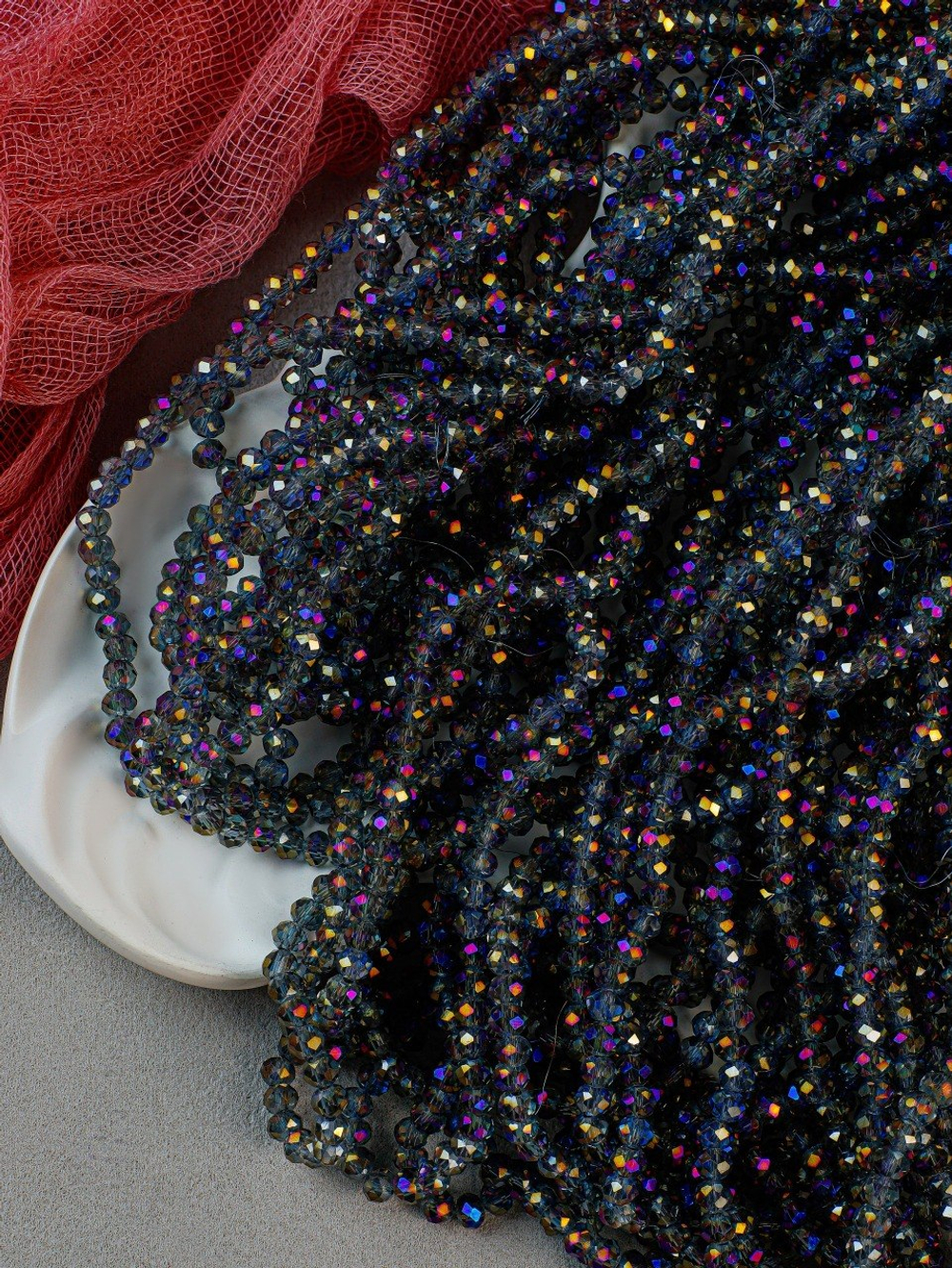 Рондели 4 мм, Бензиновый серый, нить 38 см