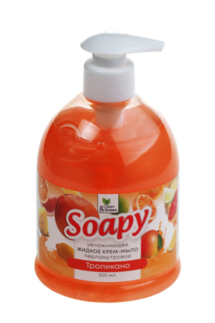 Крем-мыло жидкое "Soapy" перламутровое увлажняющее с ароматом Тропикано 500мл дозатор Clean&Green